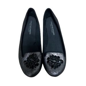 Glittering Black and Silver Flats
